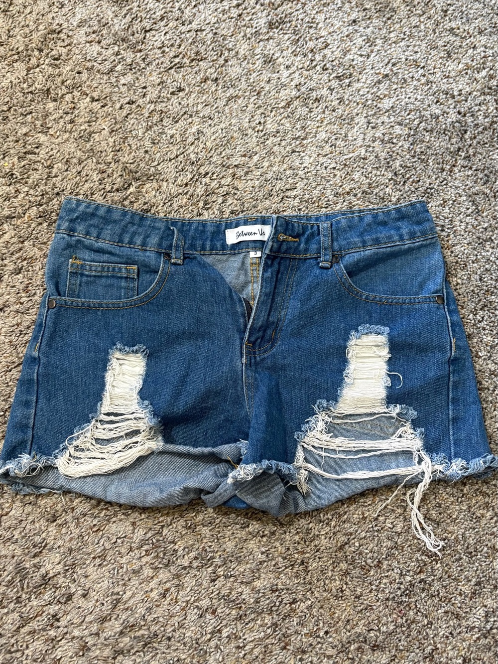 Distressed Dark Blue Denim Shorts